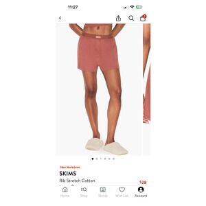 SKIMS Rib Stretch Cotton Boxer Briefs Rose Quartz Pink Women's Large
